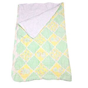 Vintage Baby Blanket Sleeping Bag Yellow Green Ducks Nursery Animal Theme Zip Up